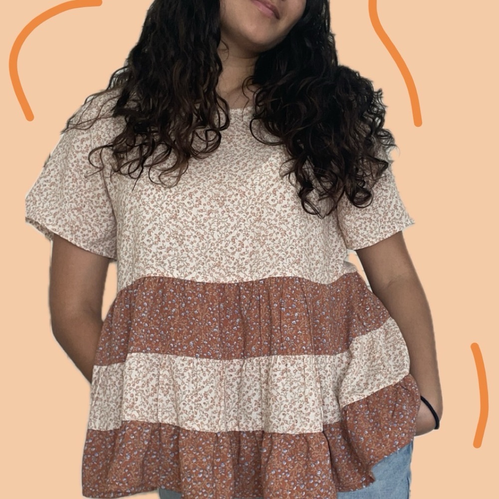 Cottage Core Neutral Floral Blouse